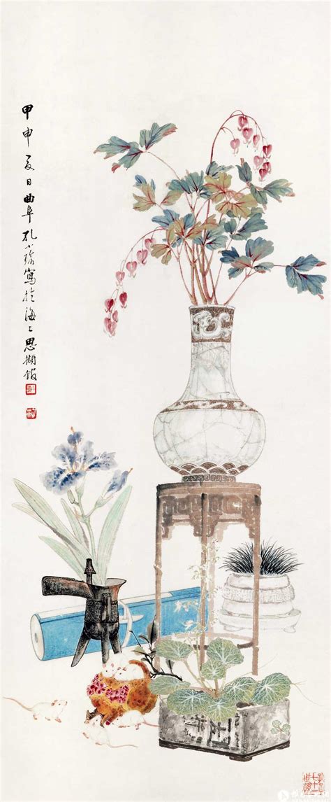 五子登科博古牡丹图《中国近现代名家画集·孔小瑜》孔小瑜作品展孔小瑜在线作品孔小瑜纪念网站 雅昌艺术家网