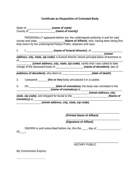 Cremation Certificate Doc Template PdfFiller