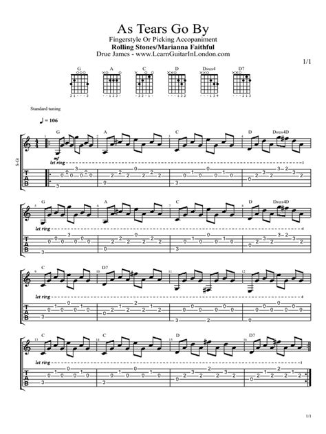 As Tears Go by Guitar TAB Chords Drue James | Celtic Musical ...