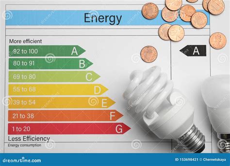 Coins and Light Bulbs on Energy Efficiency Rating Chart Stock Image ...