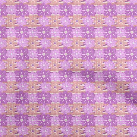 OneOone Cotton Silk Purple Fabric Floral Sewing Material Print Fabric