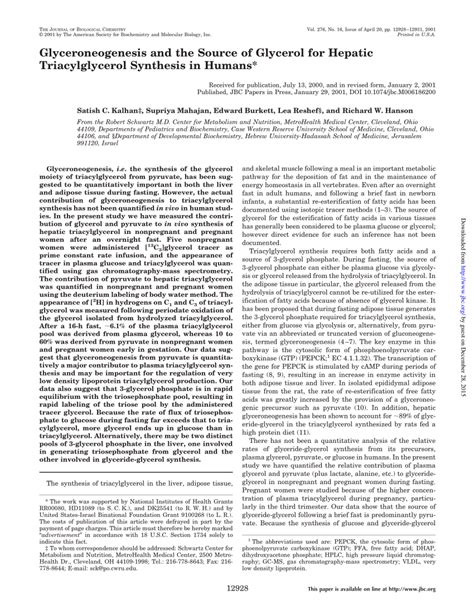 Pdf Glyceroneogenesis And The Source Of Glycerol For Hepatic