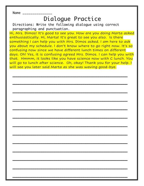 Writing Dialogue Worksheet Writing Dialogue Writing Practice