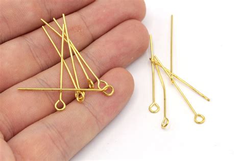 100 Pcs 20 Ga 30mm Brass Eye Pin Gold Tone Eye Pin Eye Pins Brass