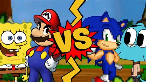 M U G E N Battles Mario SpongeBob Vs Sonic Gumball YouTube