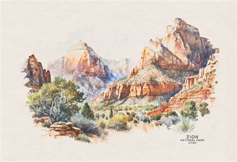 Zion National Park Poster Zion Poster Utah National Park Art Etsy