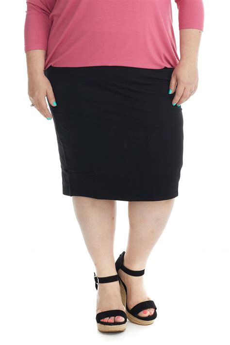 Black Plus Size Cotton Below Knee Length Pencil Skirt Dallas In