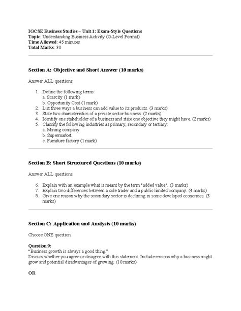 Edexcel Igcse Business Studies Student 5