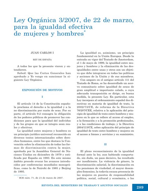 Ley Org Nica De De Marzo Para La Igualdad Efectiva De