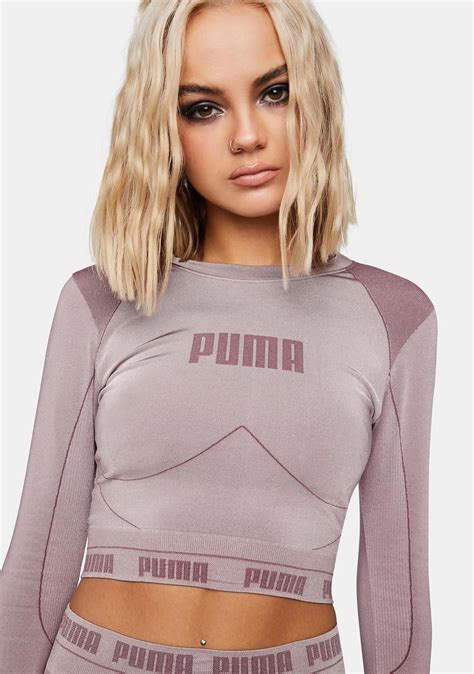 Puma Seamless Logo Long Sleeve Crop Top Light Purple Quail Dolls Kill