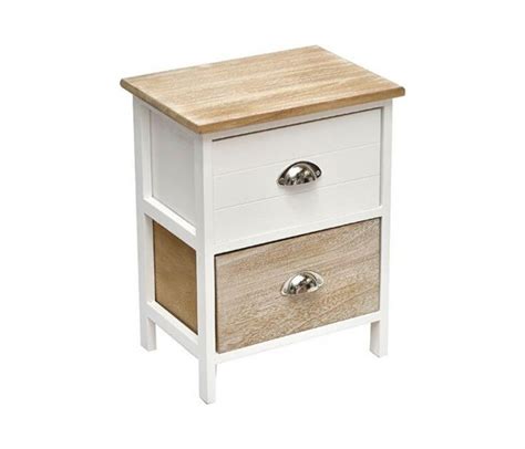 Chevet Table De Nuit En Bois Blanc Et Naturel 2 Tiroirs Pas Cher