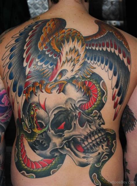 Colorful Eagle Tattoo On Back - Tattoos Designs