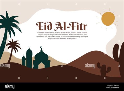 Eid Al Fitr Or Eid Mubarak Greeting Card With Abstract Desert Landscape Stock Vector Image And Art