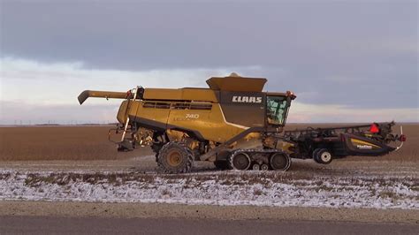 Claas Combines Soybean Harvest And Snow Youtube