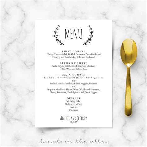 Leaves Wedding Reception Menu Template | Wedding Menu Cards | Hands in the Attic