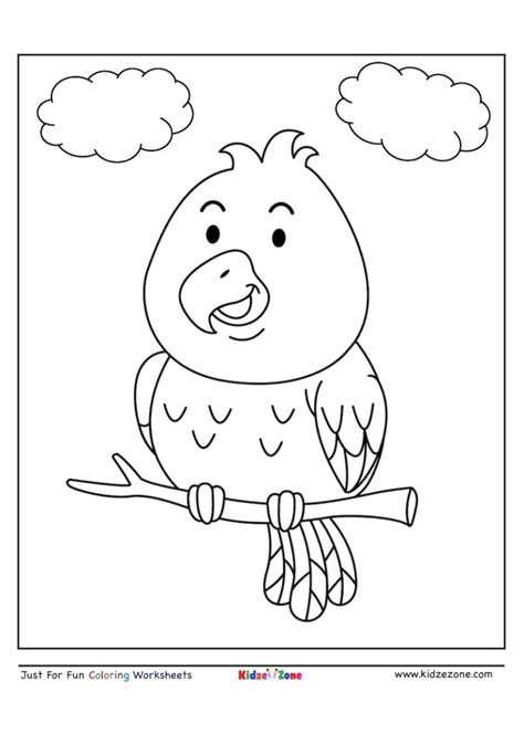 Parrot Sitting On Tree Branch Coloring Page Kidzezone