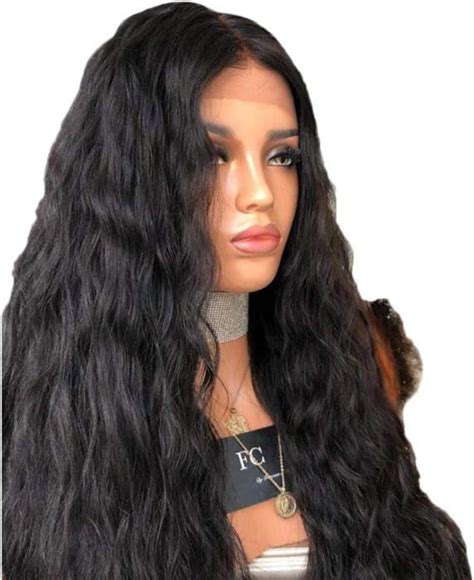 Noir Perruque Femme Humains Bresiliens Ondulé Deep Wave Lace Front