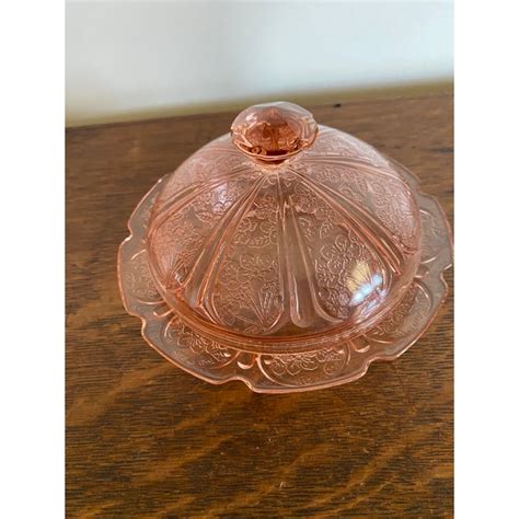 1930s Jeannette Depression Glass Pink Cherry Blossom Round Dome Covered Butter Dish Chairish