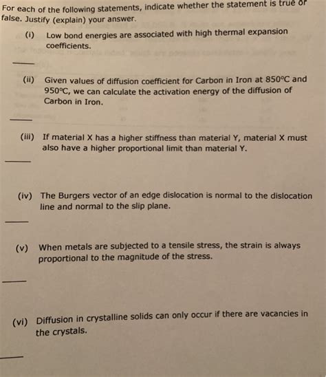 Solved For Each Of The Following Statements Indicate Chegg