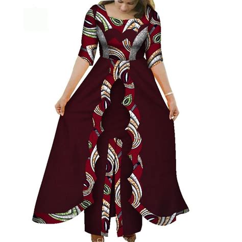 BintaRealWax African Dresses For Women Dashiki O Neck 2 Layers Long