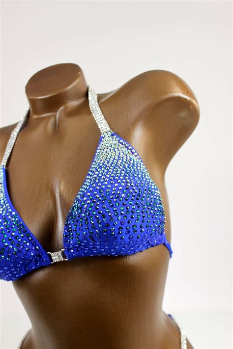 Npc Ifbb Competition Bikini Blue Emerald Ab Crystal Bikini Etsy