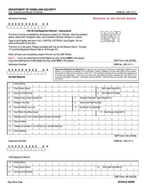 Fillable Online I 94 Arrivaldeparture Record Instructions Fax Email