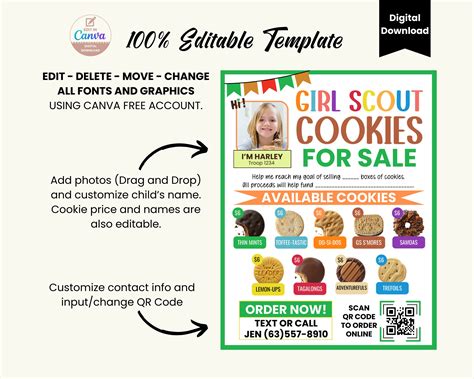 Editable Girl Scout Cookie Sales Flyer 2024 With Qr Code For Abc And Lbb Cookies Girl Scout