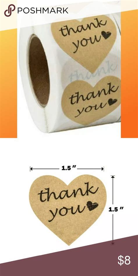 20 Heart Shaped Thank You Stickers Kraft Paper Thank You Stickers