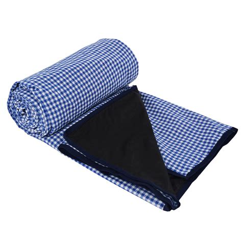 Waterproof Picnic Blanket Blue Gingham 140 X 140 Cm