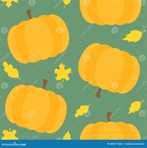 Vector Seamless Pattern Of Pumpkins And Leaves Stock Illustration