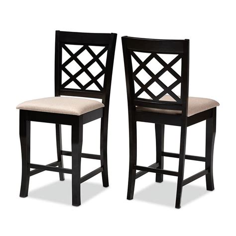 Bowery Hill Contemporary Sand Upholstered Wood Counter Stools Set Of 2