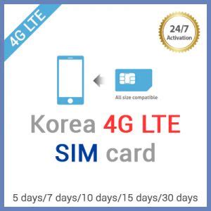 Korea 4G LTE SIM Card Unlimited Data From 5days To 30 Days