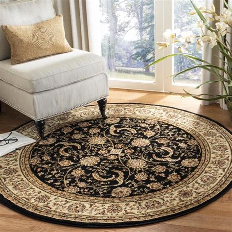 Safavieh Lyndhurst Lavar 8 X 8 Blackivory Round Indoor Floralbotanical Oriental Area Rug In