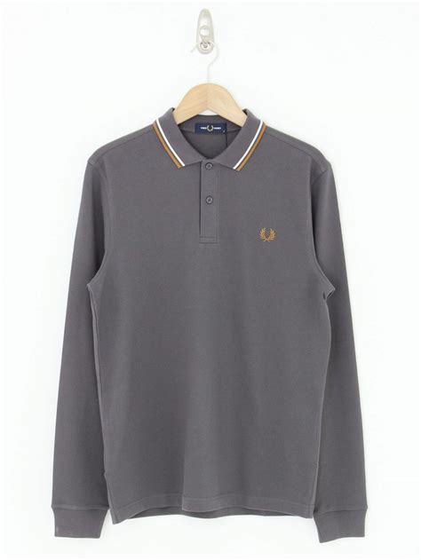 Fred Perry Twin Tipped Long Sleeve Polo In Gunmetal Northern Threads