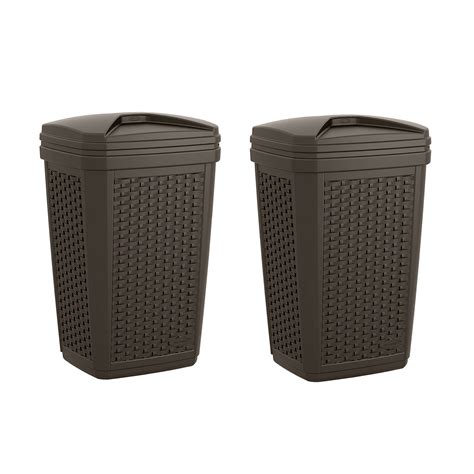 Suncast 30 Gallon Resin Wicker Decorative Outdoor Trash Hideaway Java