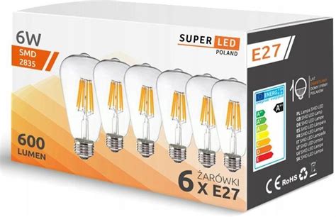 Superled Zestaw 6x Żarówka A60 E27 6w Led Filament Ozdobna Opinie I