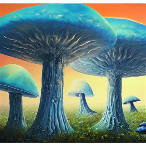 Alien Landscape Oil Painting Giant Mushrooms 4k Stable Diffusion