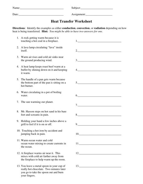 Heat Transfer Worksheet 5th Grade