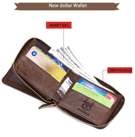 Bullcaptain Rfid Men S Leather Zipper Wallet Zip Around Wallet Bifold