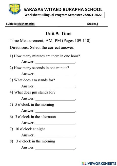 Measurement Of Time A M P M Worksheet Live Worksheets Worksheets Library