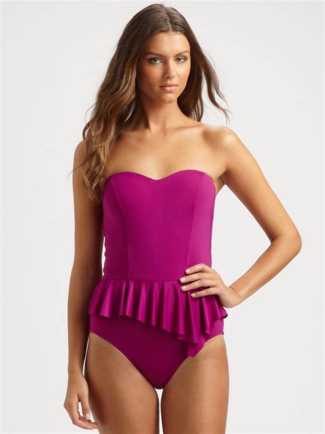 Lyst Badgley Mischka Onepiece Peplum Swimsuit In Purple