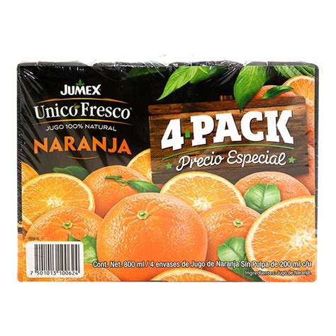 Jugo De Naranja Jumex Unico Fresco Paquete Con Pzas De Ml C U