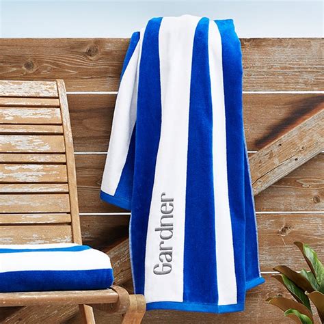 Embroidered Cabana Stripe Beach Towel Royal Blue