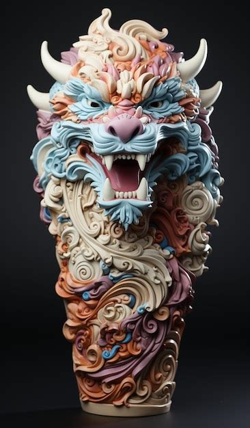 Premium AI Image | there is a sculpture of a dragon head made of clay ...