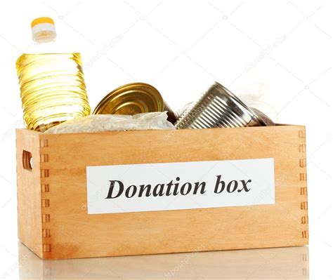 Donation Box With Food Isolated On White Stock Photo By Belchonock