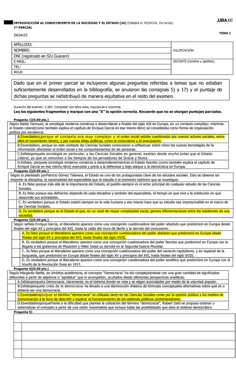 ICSE Primer Parcial TEMA 1 Claves DE Corrección INTRODUCCIÓN AL