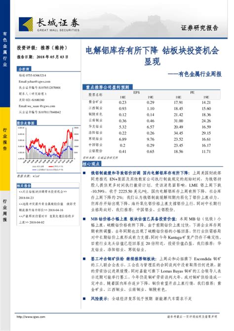 有色金属行业周报：电解铝库存有所下降，钴板块投资机会显现