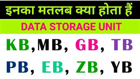 KB MB GB TB PB EB ZB सभ Data Storage Units क मतलब कय हत ह