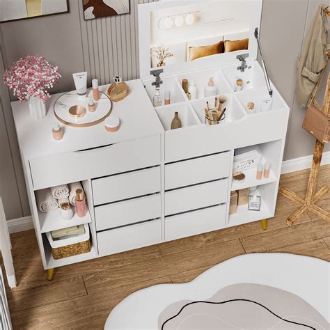 Mercer41 Queri White Dresser, Modern Storage Dresser with Mirror ...