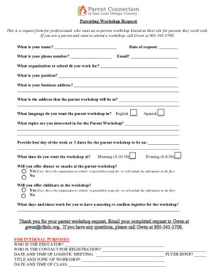 Fillable Online Parent Club Workshop Request Fax Email Print PdfFiller